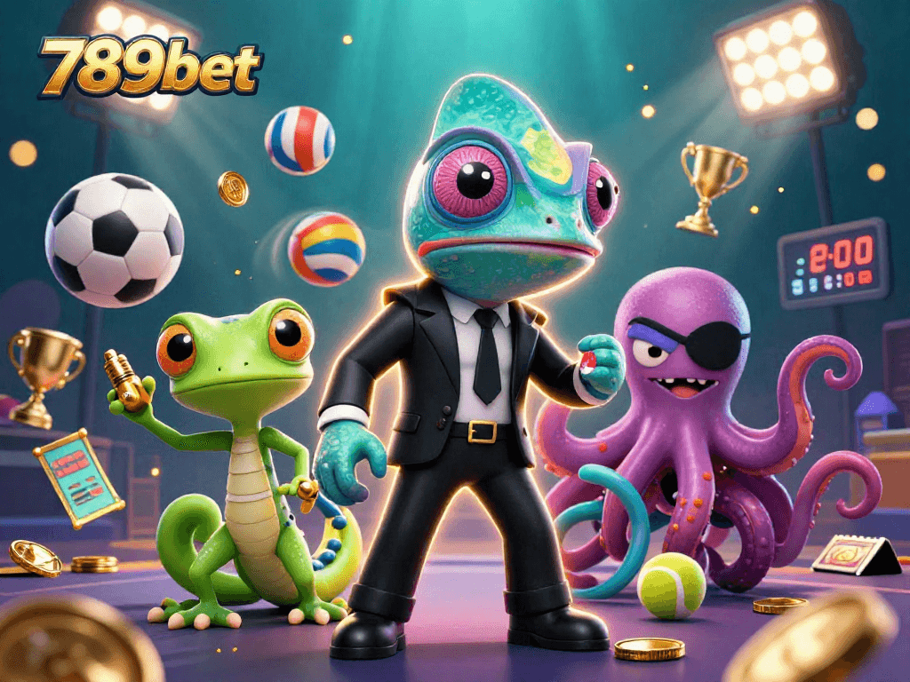Experience thrilling action at 789bet with a chameleon secret agent and vibrant sports elements.