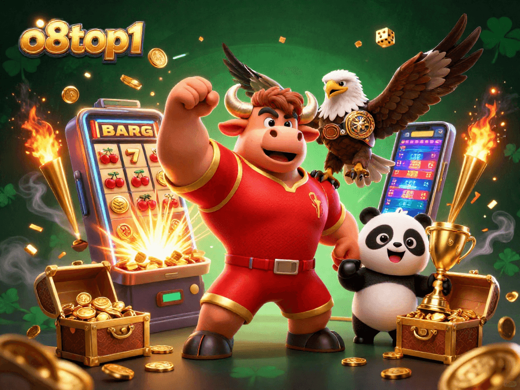Experience the thrill of o8top1's jackpot with a vibrant 3D casino scene featuring iconic characters.