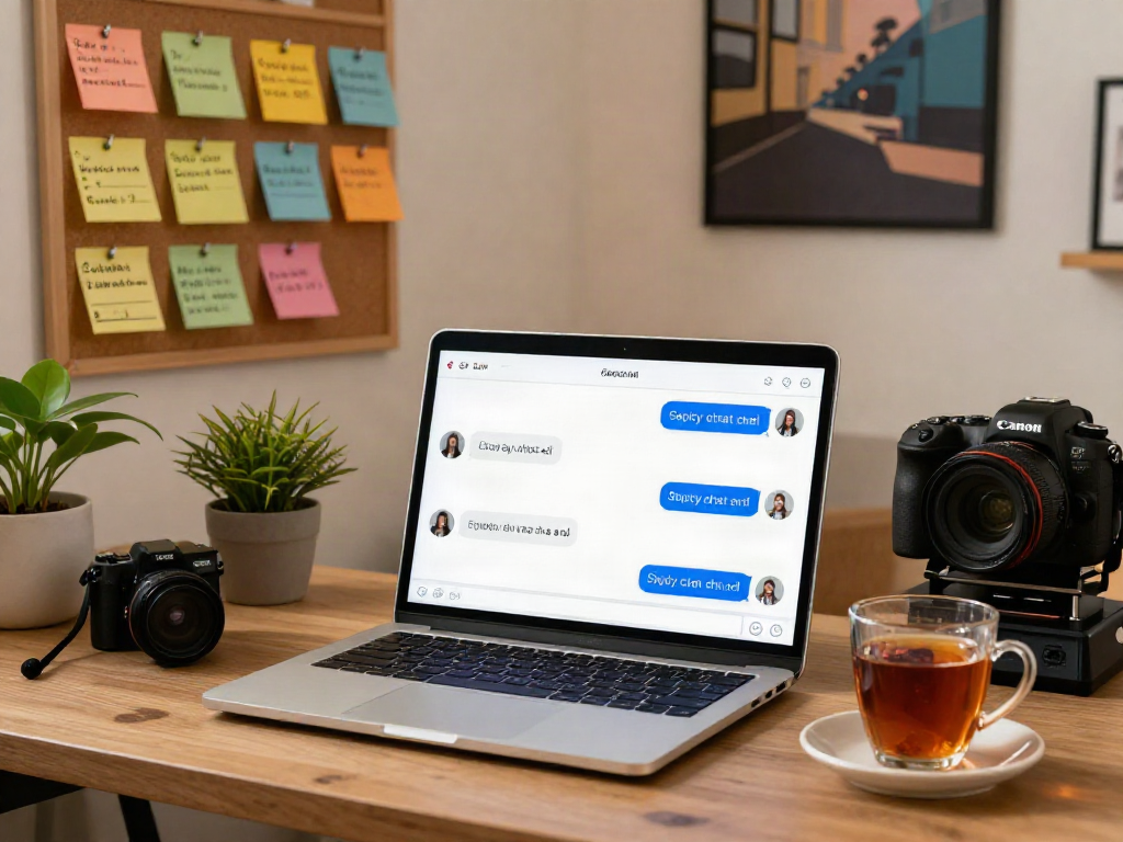 Engaging chat interface showcasing spicy chat ai conversation in a cozy home office with warm lighting.