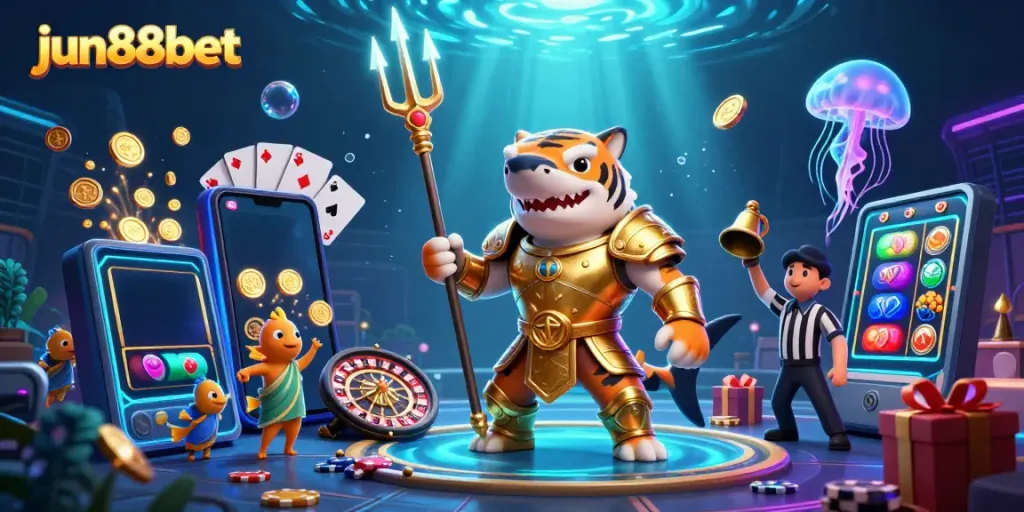 Experience thrilling gameplay at jun88bet with a dynamic underwater colosseum scene featuring a bold tiger shark.