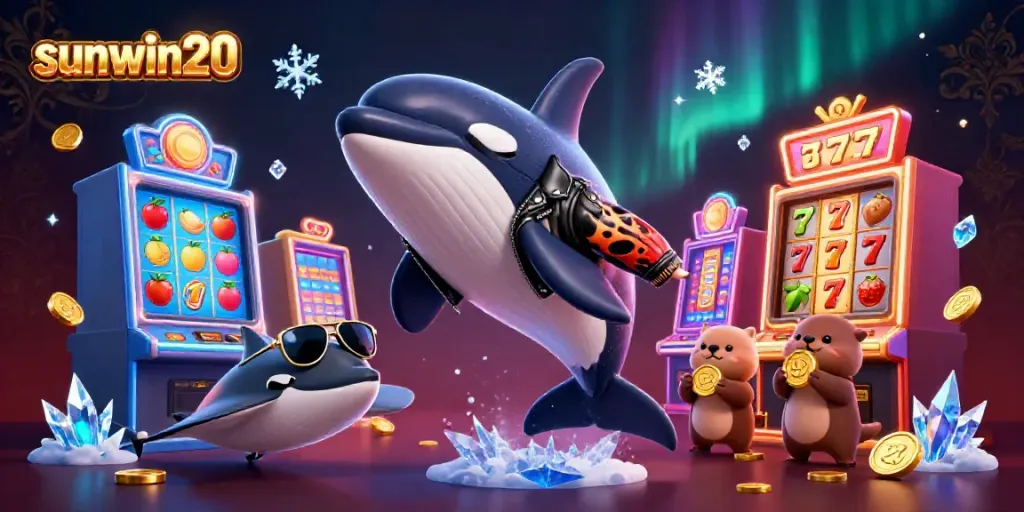 Engage in thrilling action at sunwin20, featuring a colorful 3D casino scene with slot machines and dynamic characters.