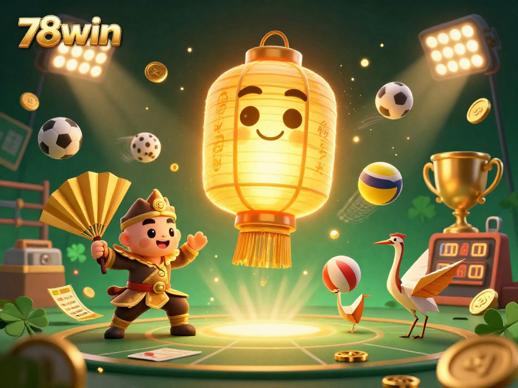 Experience the excitement of 78win casino with dynamic characters and golden elements amidst a vibrant gambling scene.