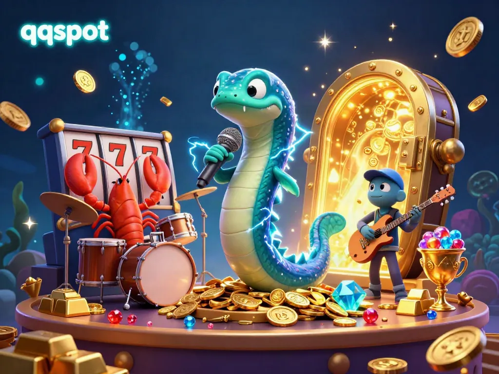 Enter the enchanting world of qqslot where vibrant underwater scenes come alive with slot reels, gold, and musical sea creatures.