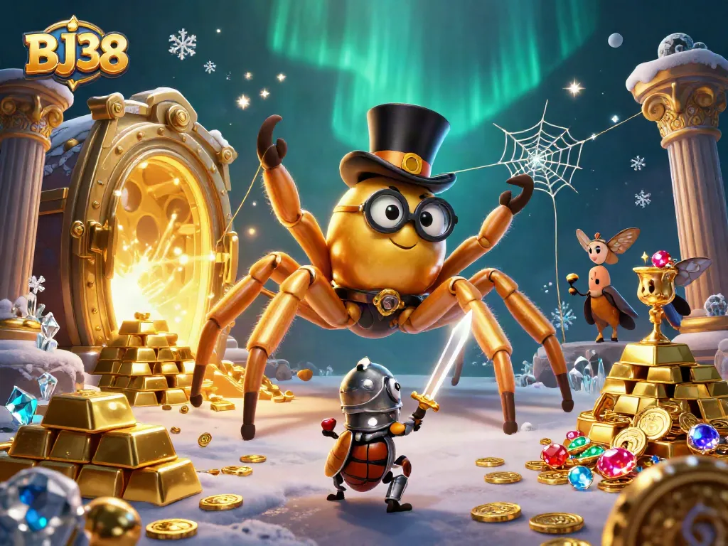 Engage in the excitement of BJ38 casino adventures with a golden tarantula and beetle knight.