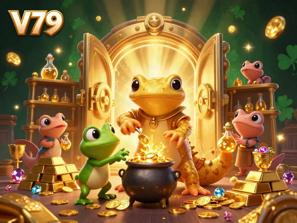 Experience thrilling wins at V79 with a vibrant 3D casino adventure full of gold and fortune!