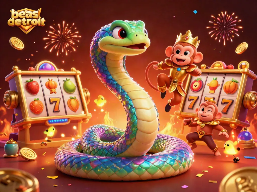 Spin and win at beasdetroit with vibrant fruit symbols and jackpot excitement in a dynamic casino scene.