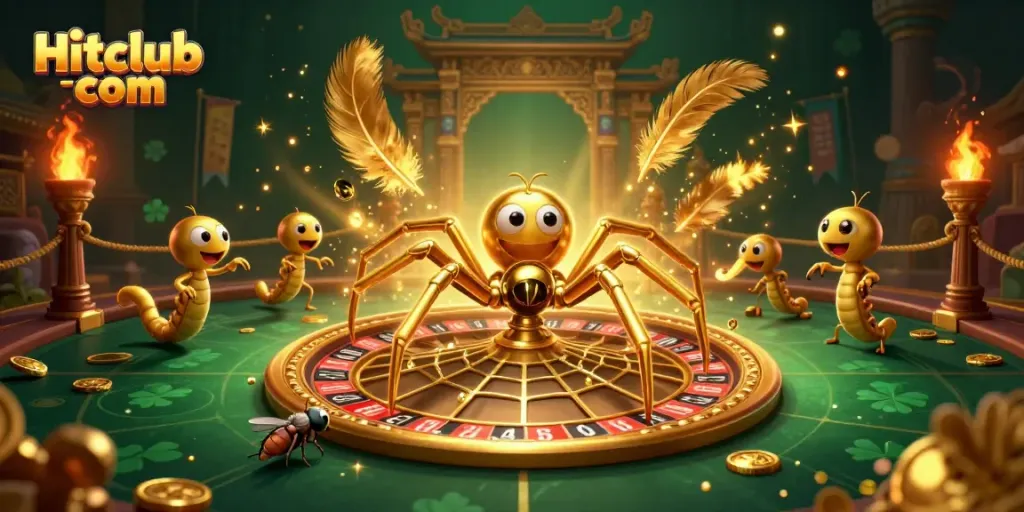 Place bets at Hitclub com with excitement as the golden spider spins a roulette web.