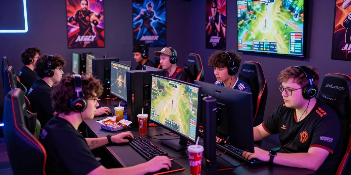Ruang permainan bos88 dengan gamer serius berkompetisi di turnamen e-sport