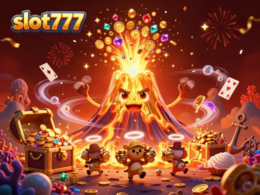 Spin the reels of slot777 while watching a golden volcano erupt treasures!