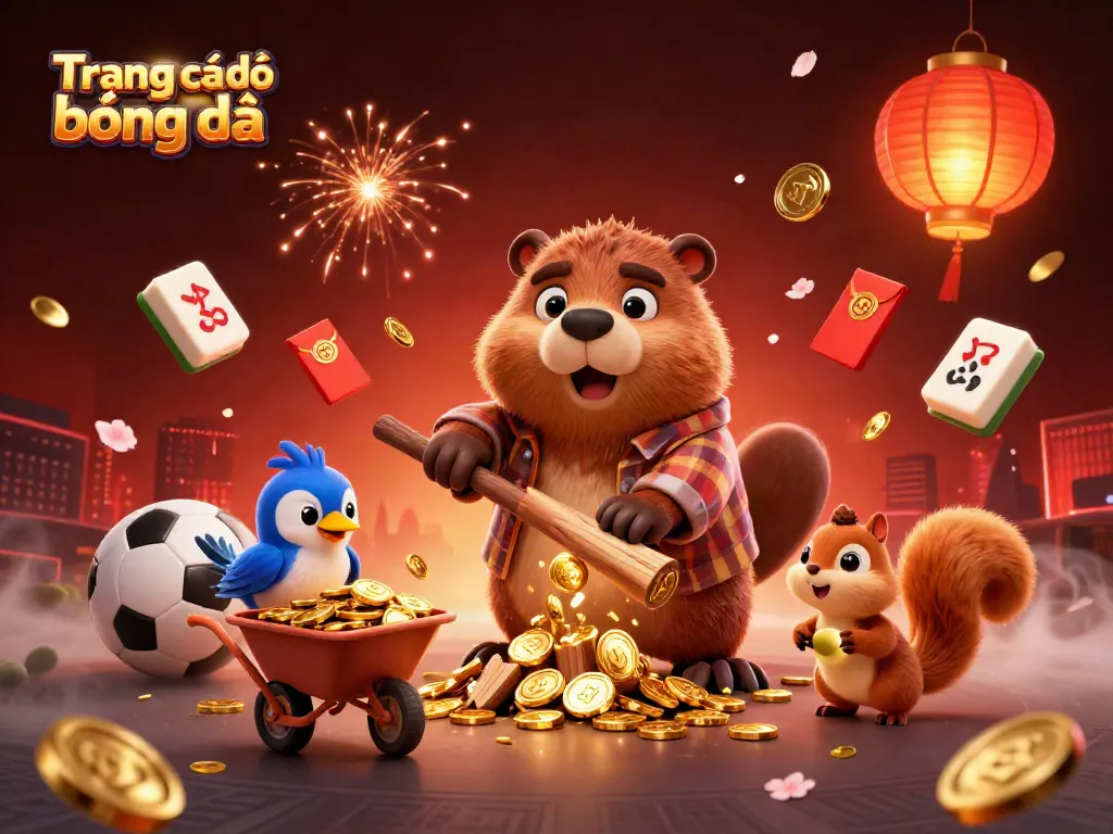 Win big with Trang cá độ bóng đá as our characters celebrate a golden jackpot in a lively atmosphere.