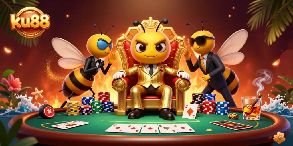 Engage in thrilling poker games at ku88 with dynamic characters and vibrant atmosphere.
