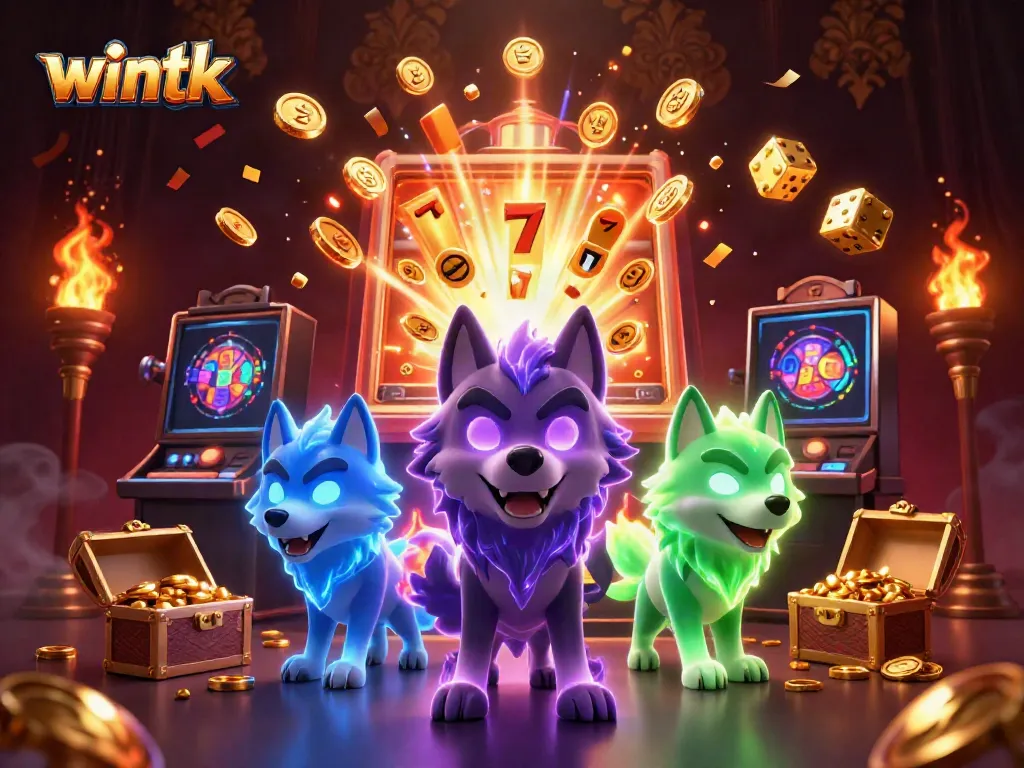 Experience wintk's thrilling slot machine action with vibrant ghostly wolves and a jackpot explosion.