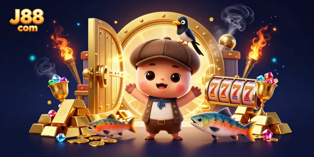 Experience the excitement of J88 com with playful characters and dazzling casino elements.