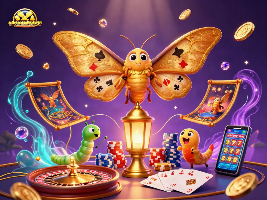 Engage with adriaenblocknyc's vibrant casino scene featuring magical moths and gold coins.