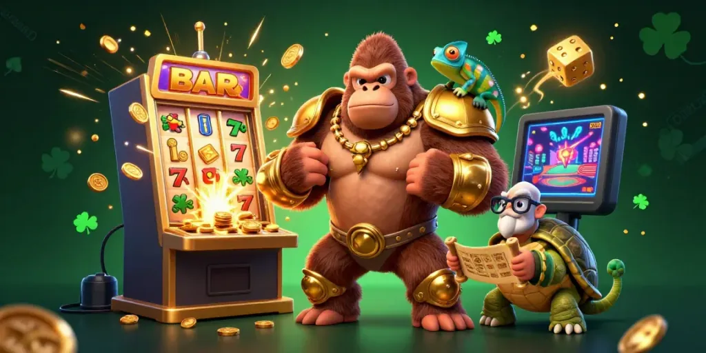 Experience thrilling gameplay at cm88 with colorful slot machines, golden coins, and dynamic characters.